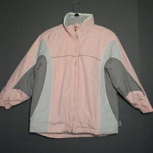 Cabelas Girls Lite Pink Grey Distress Winter Zip Up Snow Puffer Coat Size Small